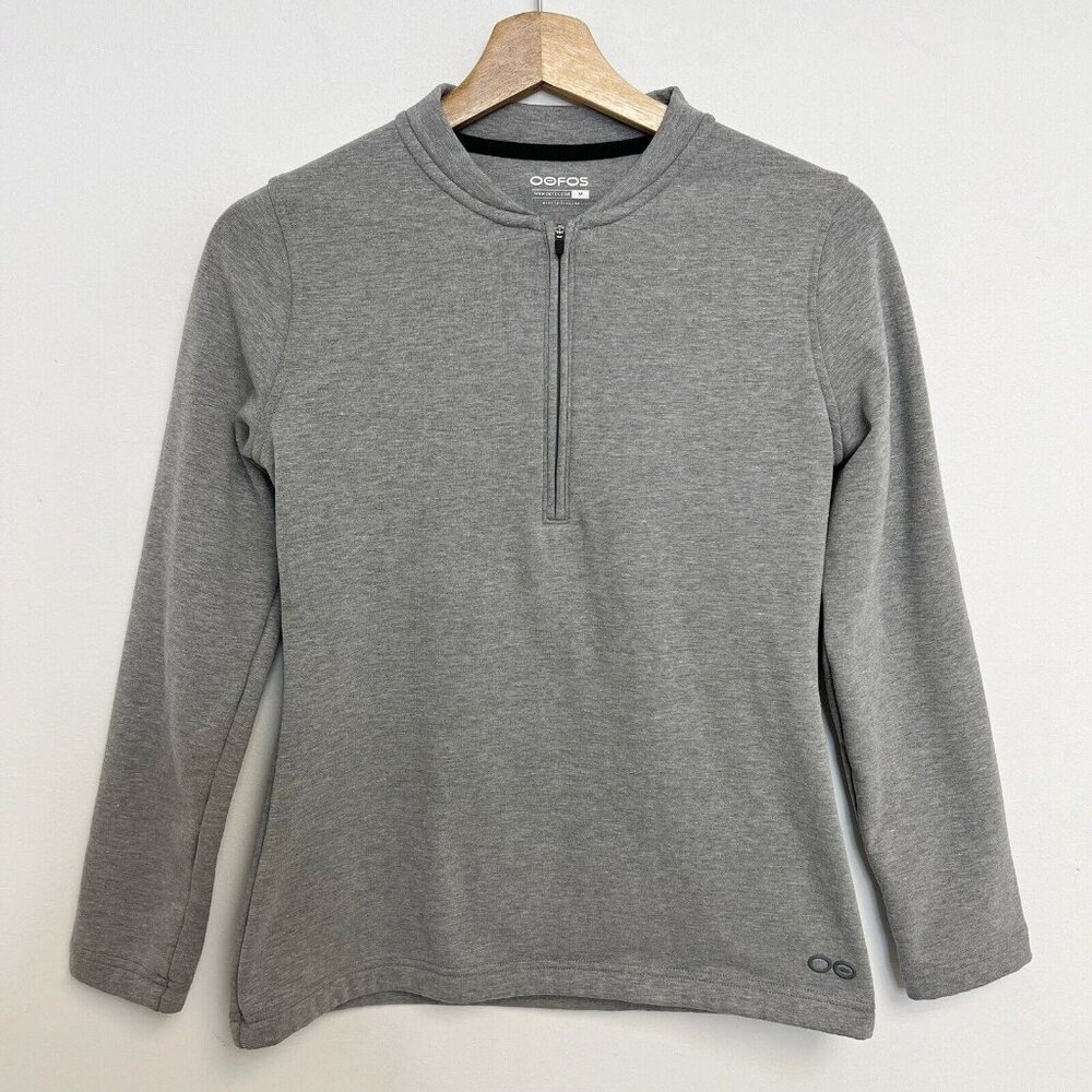 Oofos WOMEN'S COOL DOWN 1 ZIP - GRAY HEATHER Fleece Lined Top Sz M